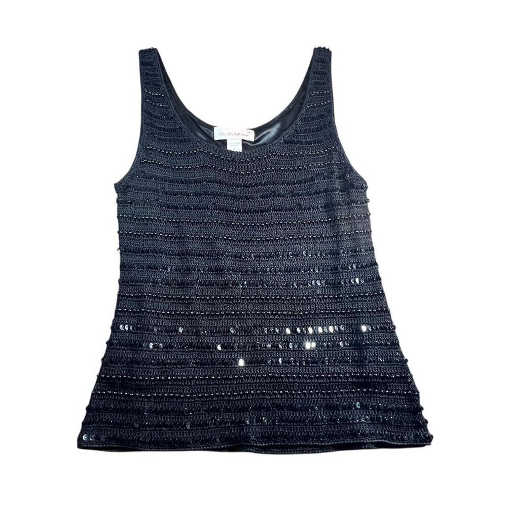 Vintage Black Sequin Crochet Tank Top